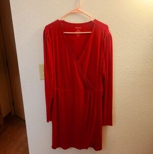 SZ XL NINE WEST RED FAUX WRAP DRESS